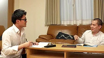 She straddles the dildo and licks it, then goes into the masturbation room and inserts the dildo in and out.