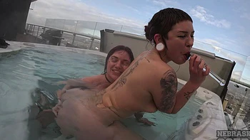 Outdoor sex with Ellah and sammie in the jacuzzi, using toys.