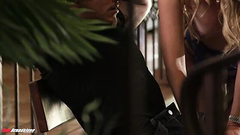 Busty babe in blue lingerie Sierra Spunk nailed in the doggy style