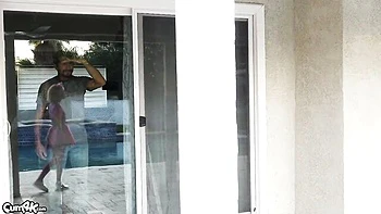 Curly-haired exotic chick Allie Addison jumps on a large white dick