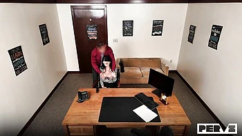 Fake-boobed brunette Nikita Reznikova rammed on the table