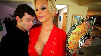 Sweet silicone tits blonde Brooke Brand is jumping on a big dick