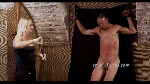 Cruel Blonde MILF Whips Guy's Cock