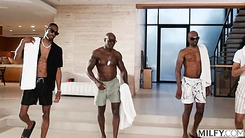 Awesome interracial gangbang with a hot MILF Penny Barber