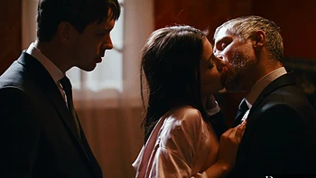 Brunette beauty Adria Rae shares a cock with her girlfriend in intense dp action