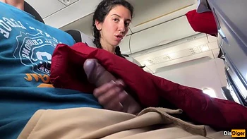 Katty West - Risky Public Handjob Until Huge Cumshot In Airplane - Almost Caught