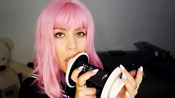 Pink hair babe ear licking: Amateur, Solo  Tease Porn
