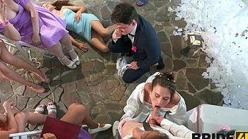 Two brides get fucked by guys in a steamy group scene