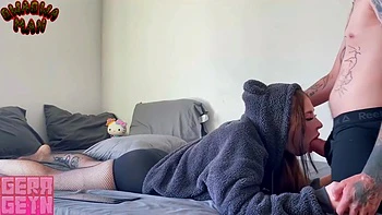 My Stepsister In A Cute Fluffy Sweater Loves To Play With My Cock With Her Feet