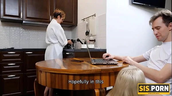 SISPORN. Dinner ends for guy and his blond stepsis with quickie in bedroom