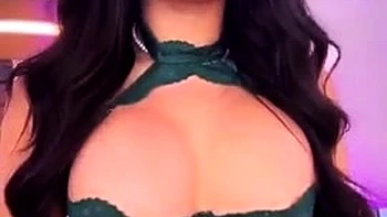 Busty curly brunette with big boobs fucks on couch