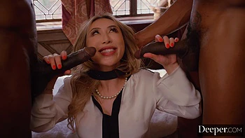 Nicole Doshi gets her pussy railed in an intense threesome