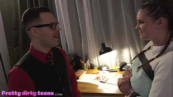 DEVIANTE - Pretty dirty BBW teen student with big boobs and pale thick ass tries to steal test answers and gets caught and creampie by her teacher