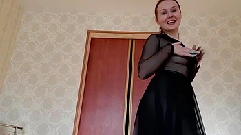 Russian beauty exudes dancing in sheer black chiffon long nightgown: Amateur, Babe  Brunette Porn