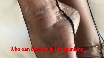 Mature British Granny Mrs Mature Feet Pleasures Lover with Big Natural Tits & Nylon Stockings - Amateur Homemade Cumshot on Feet