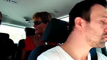 German MILF Persuaded to Fuck in Car Backseat - Shopping Trip Turns into Threesome Blowjob & Facial