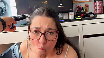 Naf y Nach Blowjob Interruption - Cum in Mouth on Big Natural Tits Teen