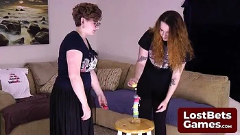 Lesbian Teen Strip Game: Huge Tits Brunettes Play Remote Control Bet