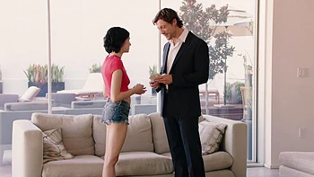 Two girls and a guy in an intense threesome sex session