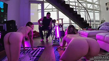 Sporty teens Melesa and Muna making out backstage