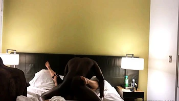 Interracial blowjob for brunette sucking big black cock