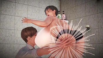 Boy fucks a sexy cougar with giant boobs in the shower : 3D Hentai
