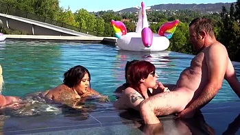 Pool Party Orgy with Busty Models Crystal Blue & Busty Bexx - Big Natural Tits, BBC, and Hot Sex