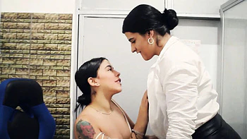 Office Lesbian Sex: Boss Catches Candyrouse Masturbating & Fucks Her Wet Pussy Until They Cum Together