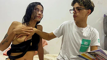 Shy Stepbrother Learns How to Fuck a Real Woman Hard in the Ass - Anal with Big Tits Latina Teen