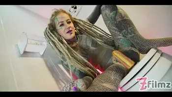 alternative TATTOO model solo PISS action - ANAL toy masturbation, pee fetish, dreads