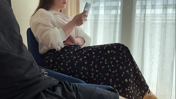 Pulled out cock in front of Beauty Girl in Pantyhose in the waiting room