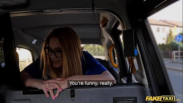 Fake Taxi Teen wearing thick rimmed glasses fucks a taxi driver who has a huge cock with girth