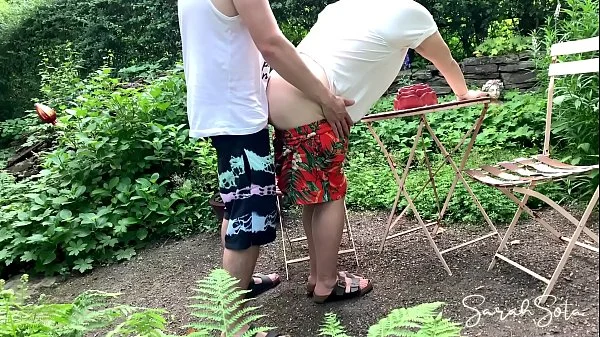 Outdoor Quickie with standing doggystyle - huge load of cum on her ass