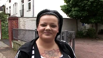 German BBW journalist with tattoos gets hardcore bed fuck in doggy style