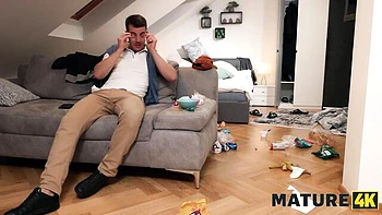 British Milf Maid with Big Tits Gets Naughty in 4K