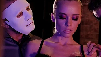 Two Men Double-Penetrate Bound Woman in Fetish Group Sex
