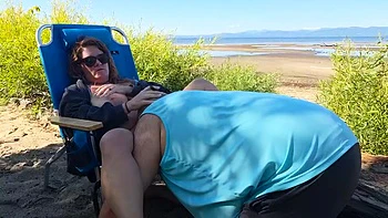 Redhead Milf Licks Pussy & Smokes Cigars on Beach