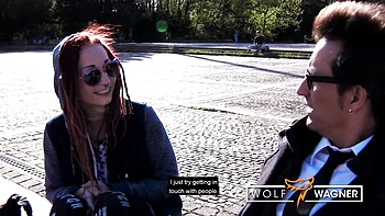 Lustful redhead angel cums in mouth outside