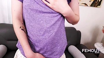 Cute Brunette Tgirl Masturbates with Pink Nipples