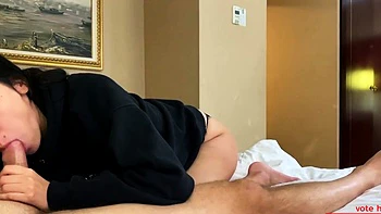 Brunette Hoodie Babe Gets Surprise Cumshot Blowjob