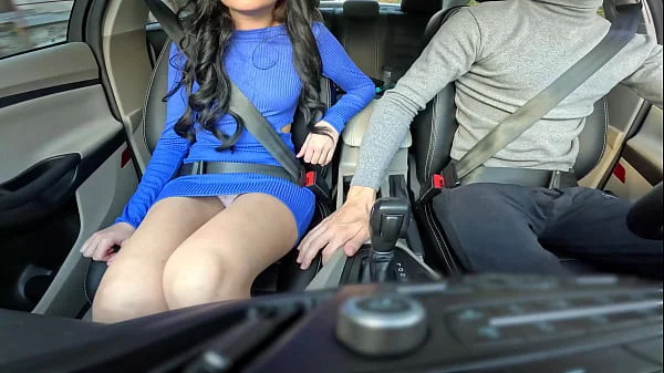 Uber driver gets into beautiful passenger's panties. Seduction teen in car