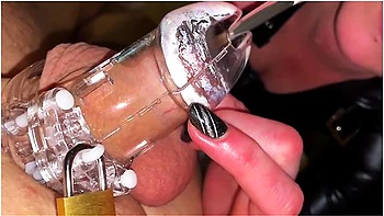 Dick Play In Chastity Belt By Makeup Brush And My Tongue