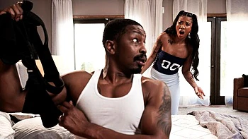 Hard interracial dick-riding with an awesome ebony Ameena Green