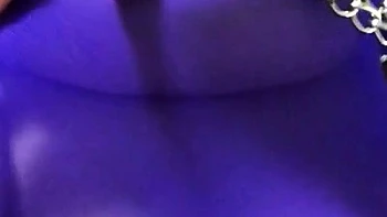 Busty curly brunette with big boobs fucks on couch