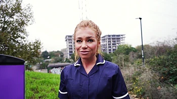 Nurses Marcus London and Jessica Jenkins give a hot blowjob to the couple