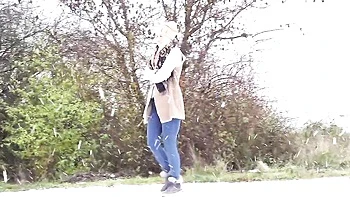 Outdoor solo pissing with a long-haired blonde Bianca Ferrera