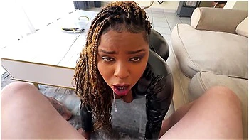 Big Booty Ebony Helps A White Guy Relieve His Stress